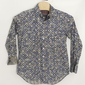 Robert Graham Limited Edition Button Down Shirt Blue Geometric Flip Cuff Men's S